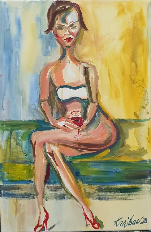 An young woman reclining naked nue expressive manierismo  aktmalerei by karibou Karibou
