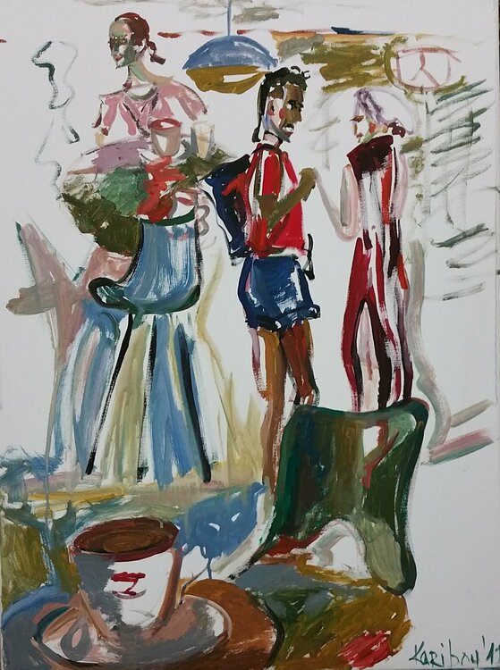 Portrait dreier Menschen, in Manier von Marc Chagall Karibou