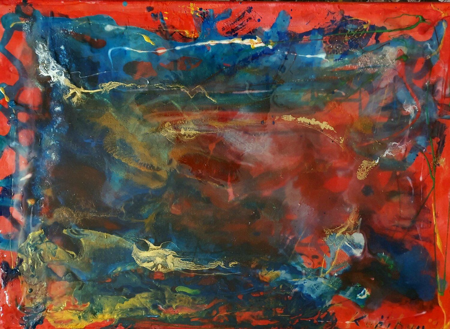 Abstract surreal landscape mystical pouring art Karibou