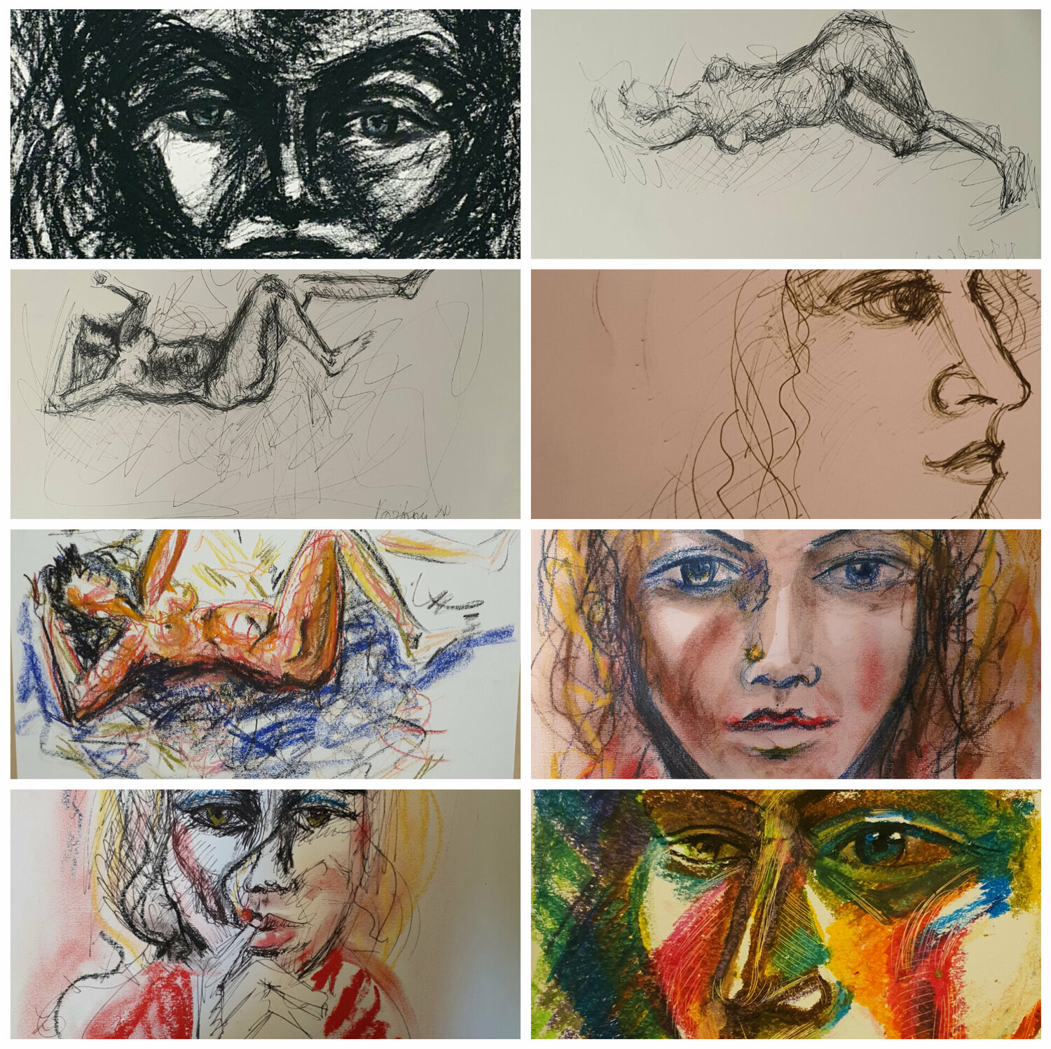 8 Eight drawings collection Portrait semi abstract by karibou Karibou Zeichnungen zu verkaufen