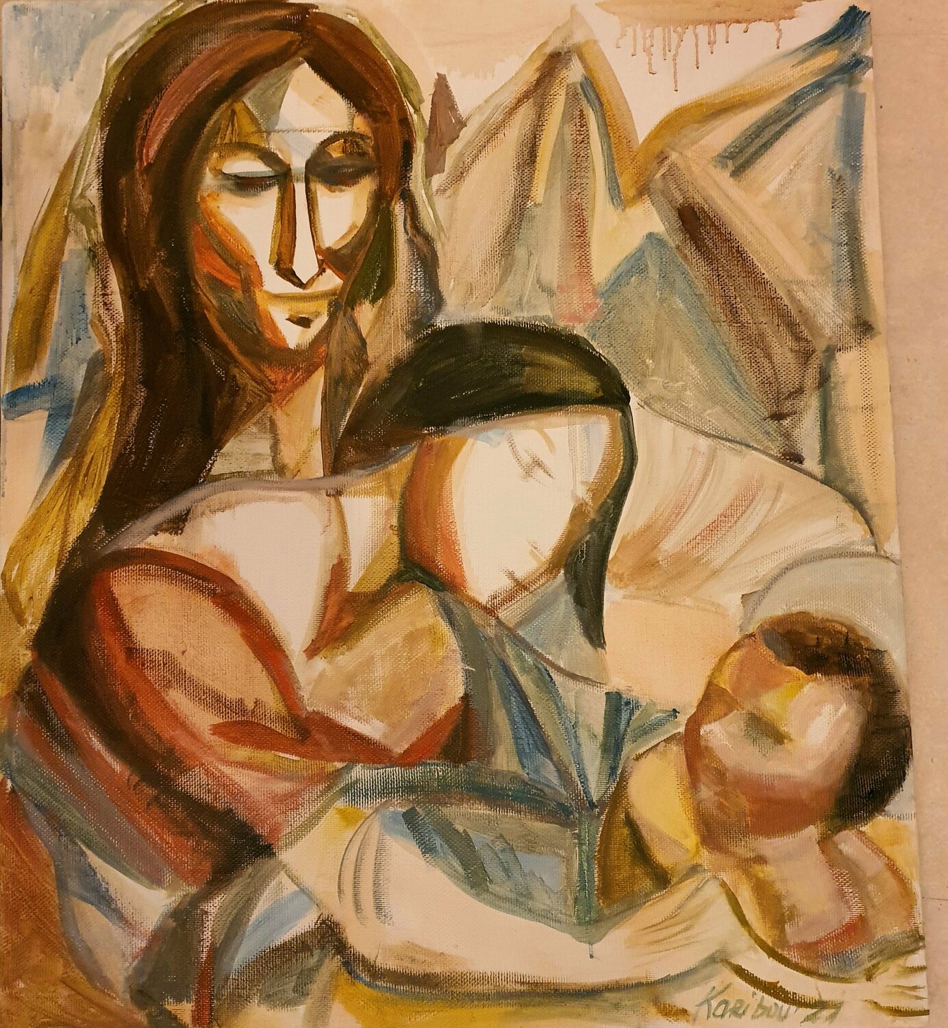 Holy family. Madonna with a child. Karibou Originalgemälde zu verkaufen