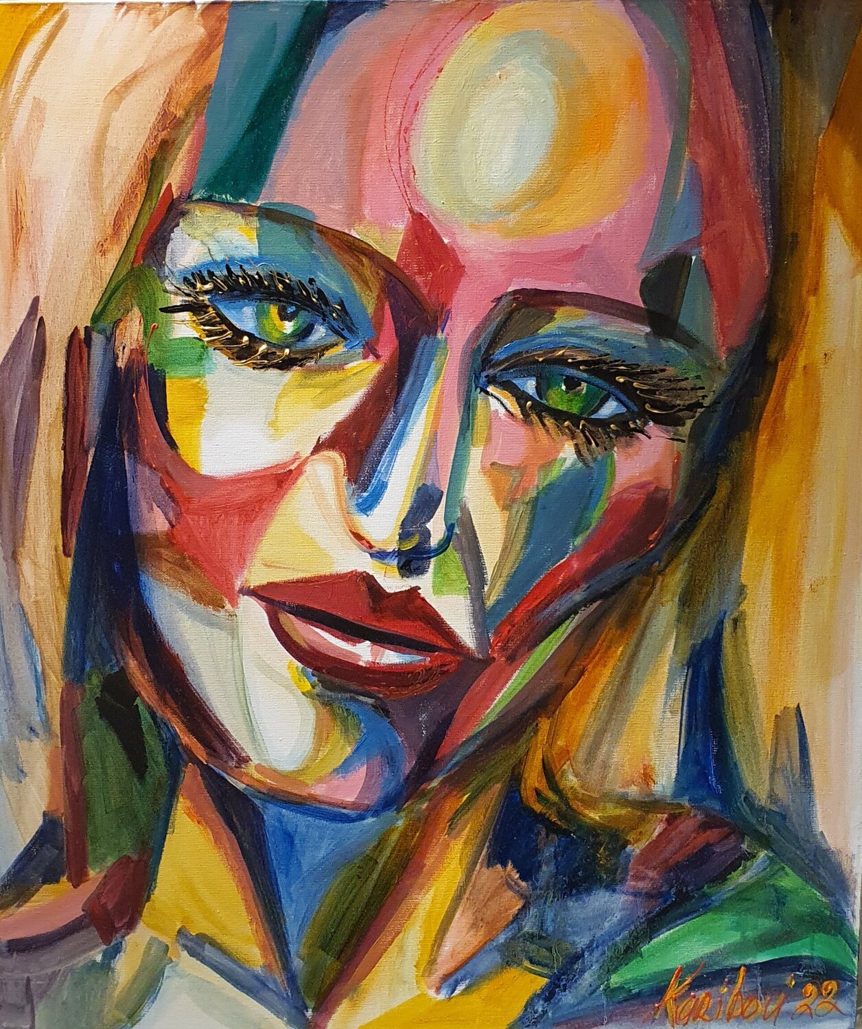 A girl. Portrait mit goldenen Wimpern Karibou Originalgemälde zu verkaufen
