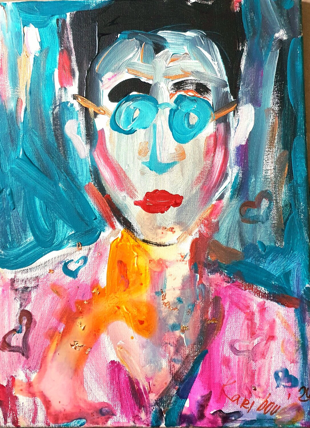 Portrait sketch einer Frau mit Brillen. Karibou