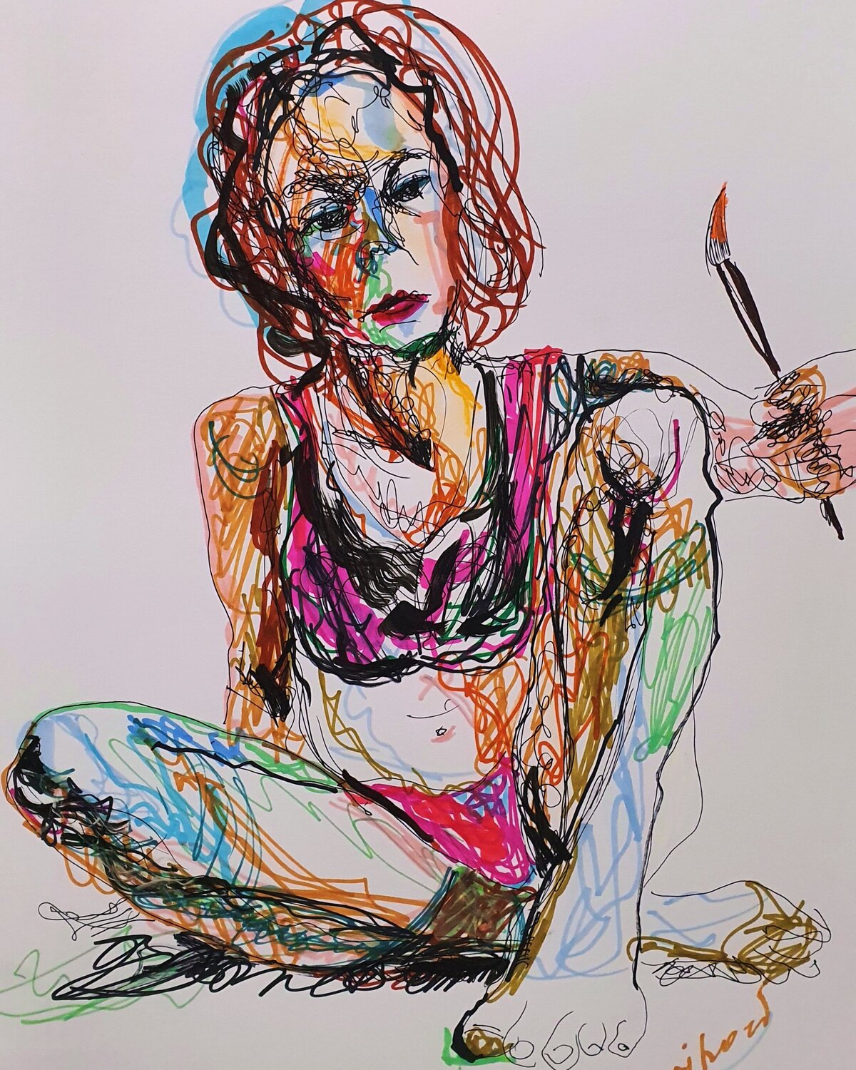 Eine Künstlerin imit einem Pinsel Karibou