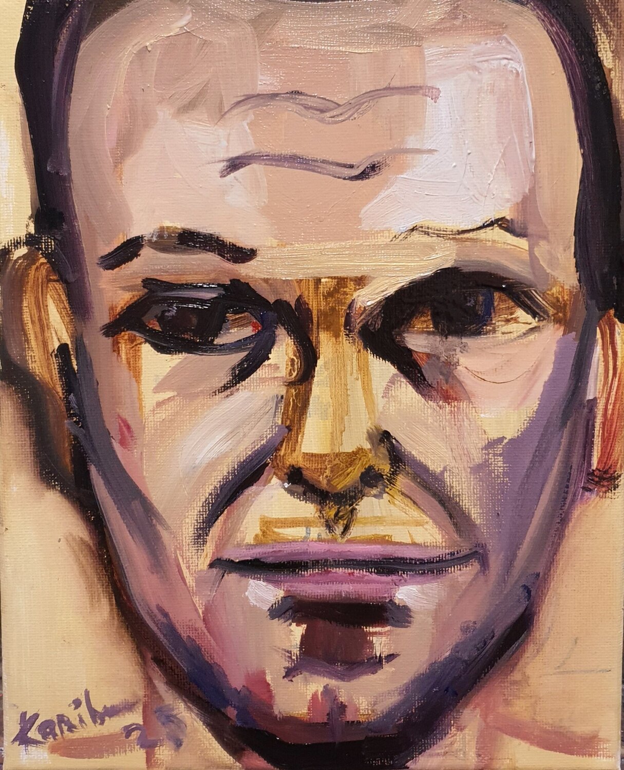 male portrait art à la David Hockney Karibou Originalgemälde zu verkaufen