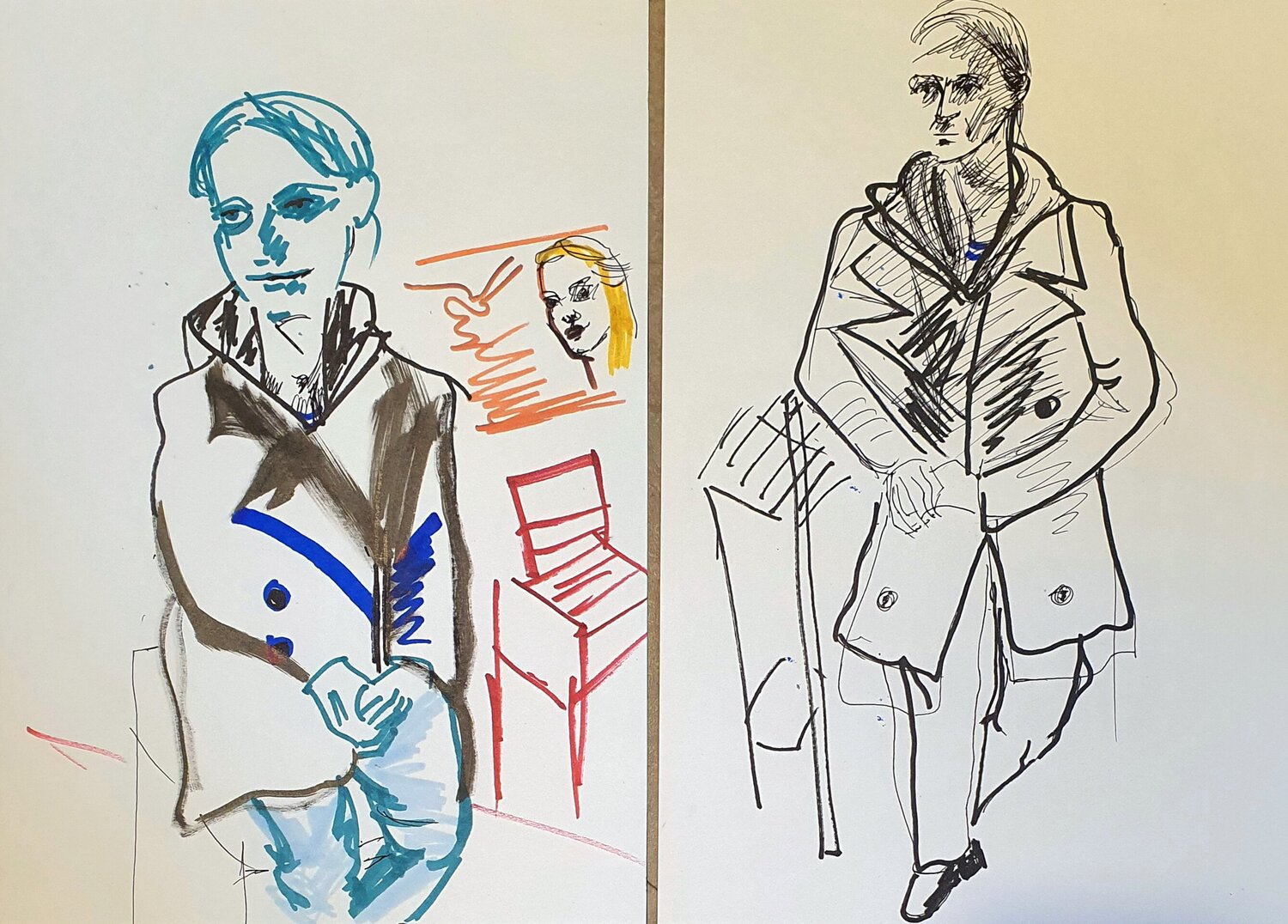 Auf der Ausstellung. 2 Zeichnungen ii Karibou Originalgemälde zu verkaufen