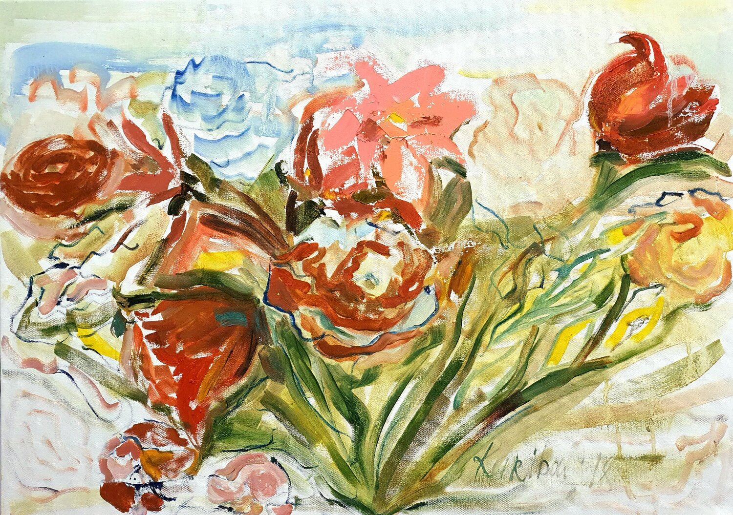 Rosen und Tulpen. Blumen Kunst by karibou Karibou Originalgemälde zu verkaufen