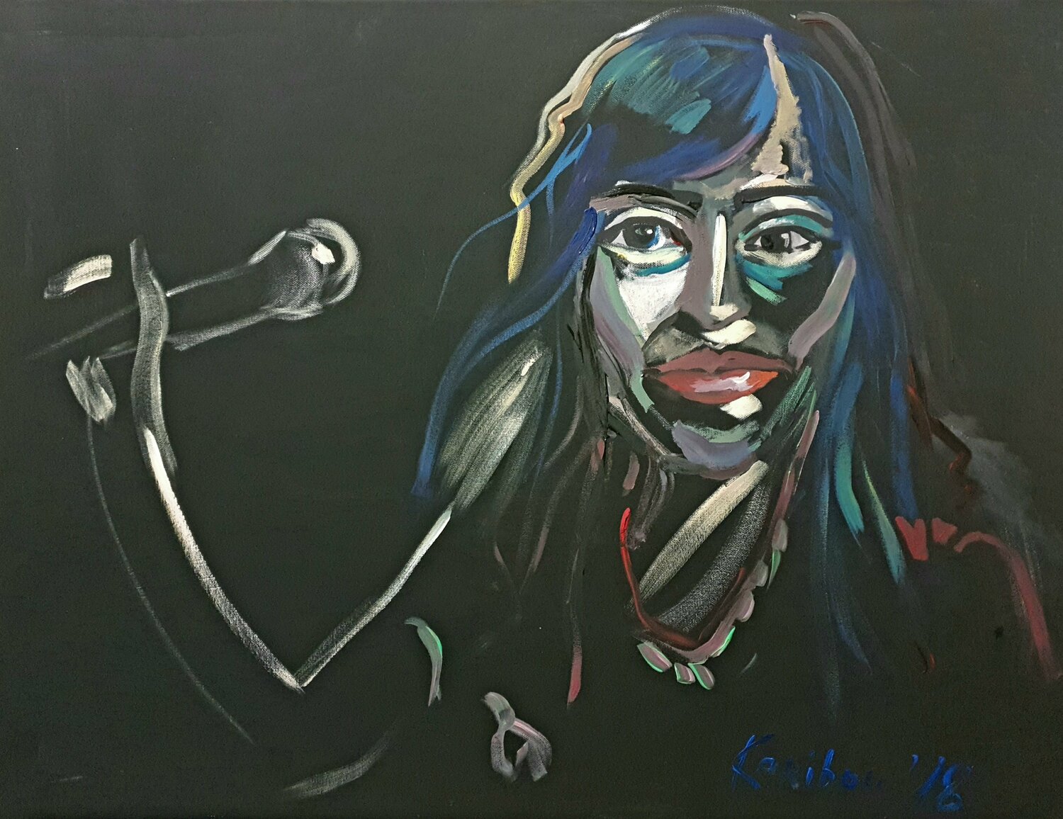 WOMAN singing. Zahra Hindi - Semi abstract Karibou Originalgemälde zu verkaufen