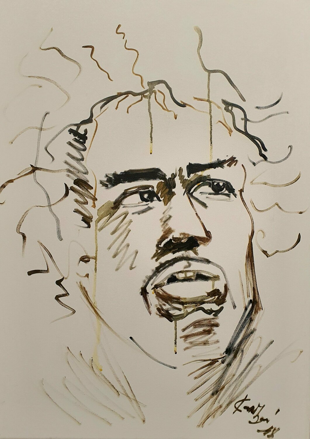Jimi abstract abstrait male portrait drawing by karibou Karibou Peinture originale à vendre