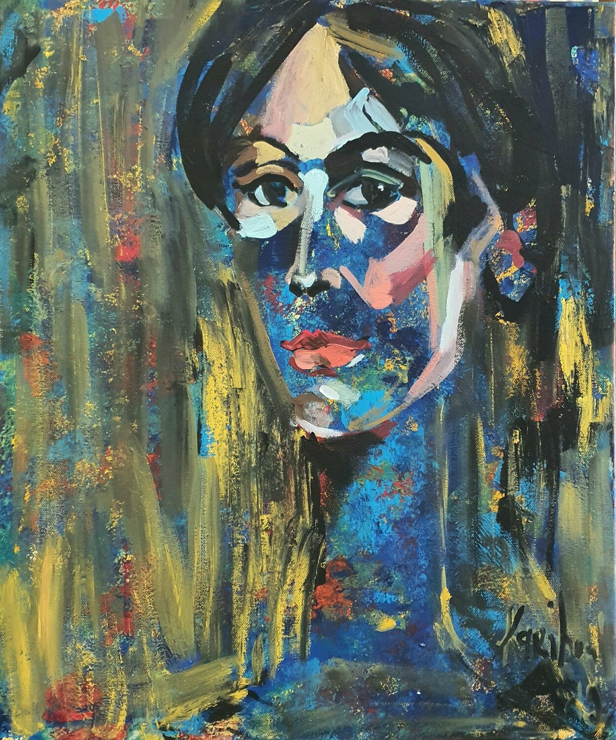 Portrait von androgynischem Gesicht. Modigliani Karibou