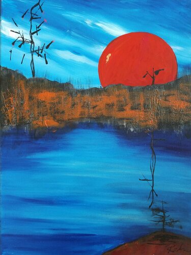 Red Circle Over a Lake di Redin Winter, Pittura in vendita su Singulart