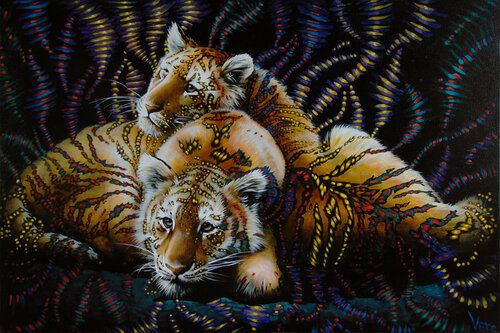 Tiger cubs by Vera & Sergey Goncharenko, Painting for Sale on Singulart
