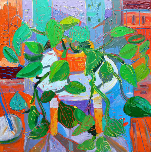 Devil's Ivy Still Life de Joseph Villanueva, Pintura a la venta en Singulart