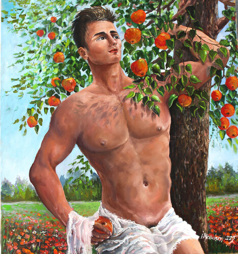 Apple grower.  Series of paintings garden and gardener. de Ihor Bychkivskyy, Pintura a la venta en Singulart