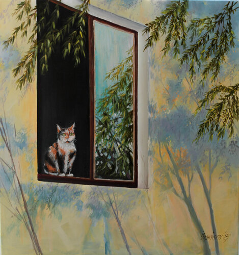 Cat on the window von Ihor Bychkivskyy, Malerei kaufen auf Singulart