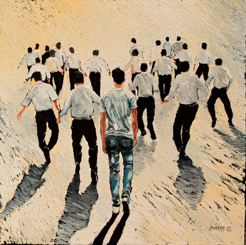 Be yourself. Be yourself painted on a black plate with a spatula, school of Oleksandr Onishchenko. von Ihor Bychkivskyy, Malerei kaufen auf Singulart