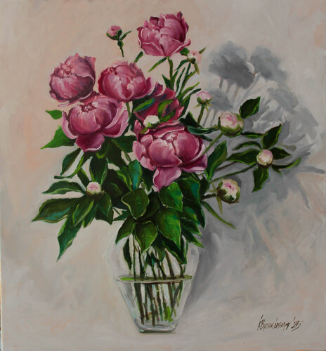 Peonies in glass vase von Ihor Bychkivskyy, Malerei kaufen auf Singulart