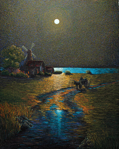 Midnight delivery man di Ihor Bychkivskyy, Pittura in vendita su Singulart