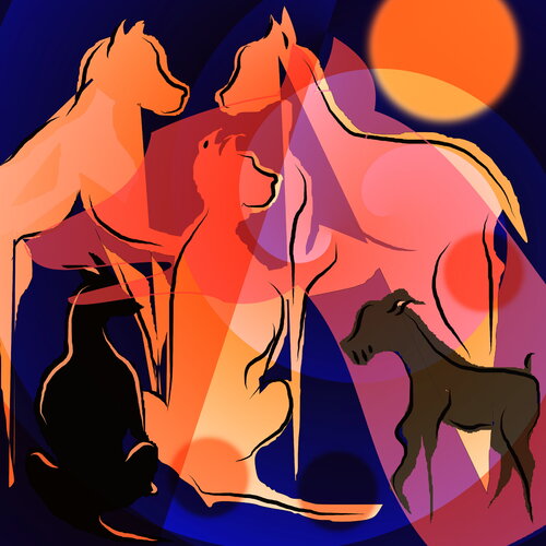 Dogs gather under the Midnight Moon von Irma Engelbrecht, Digital kaufen auf Singulart