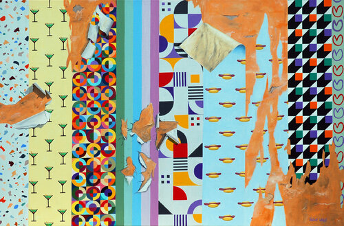 Weird Wallpaper, with Cocktails, Hot Dogs and Tulips. de Steve White, Pintura a la venta en Singulart