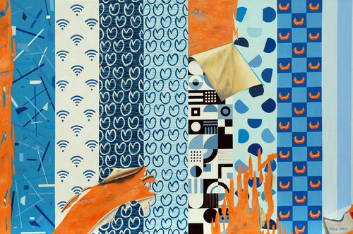 Weird Wallpaper, with WiFi, Tulips and Croissants de Steve White, Pintura a la venta en Singulart