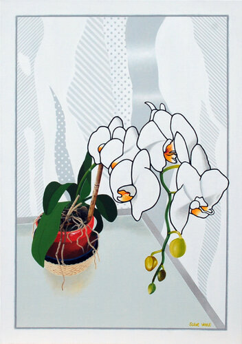 White Orchid Against Pale Background van Steve White, Schilderij te koop op Singulart