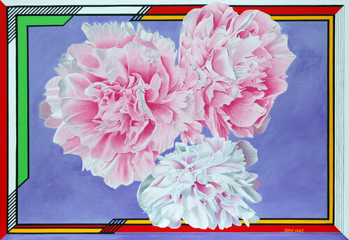 Three Peonies In a Complicated Frame di Steve White, Pittura in vendita su Singulart