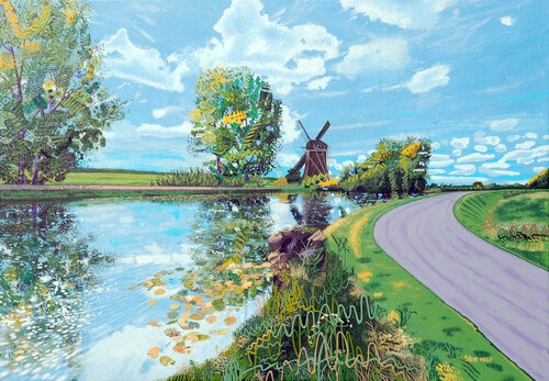 Oostzijdse Windmill, Abcoude. van Steve White, Schilderij te koop op Singulart