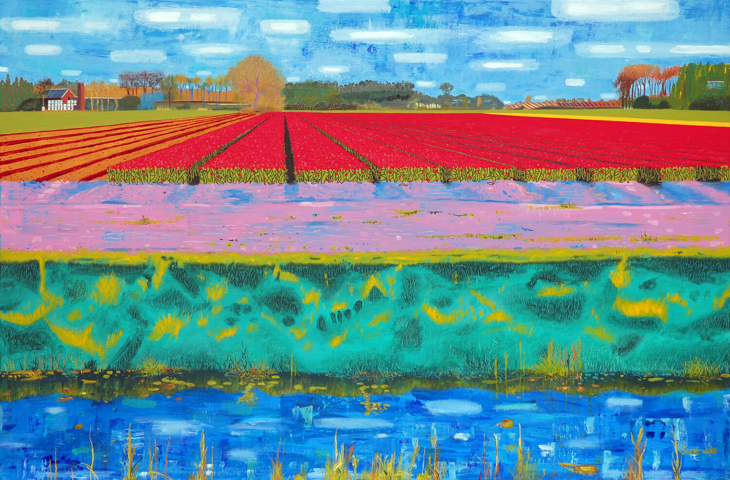 Yellow Tulips in the Flevopolder Steve White Originalgemälde zu verkaufen