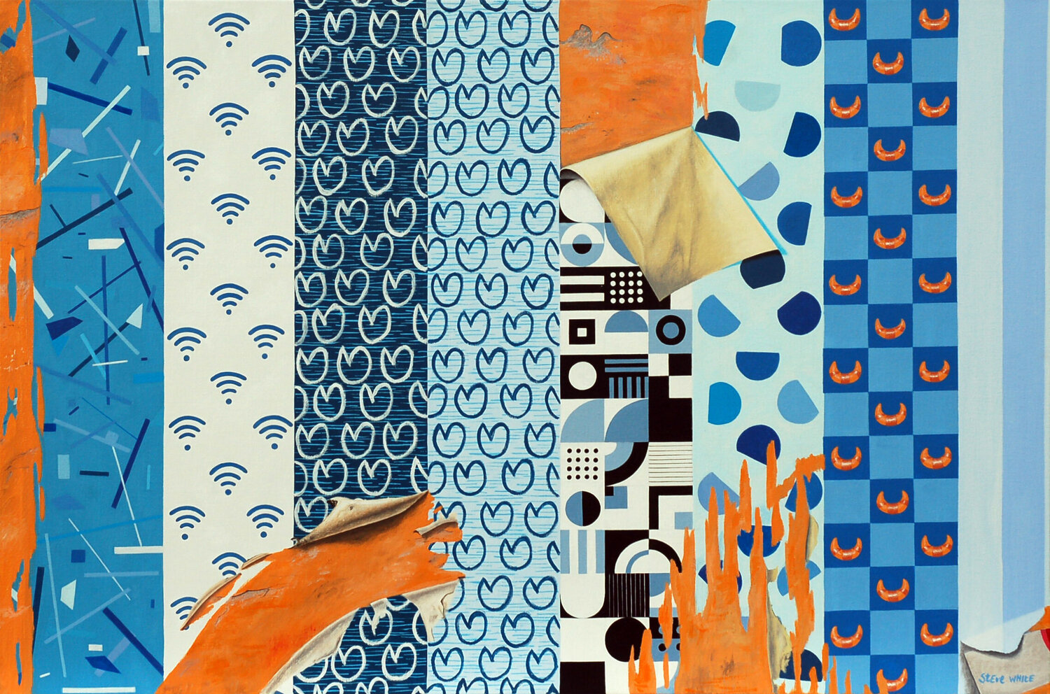 Weird Wallpaper, with WiFi, Tulips and Croissants Steve White Originalgemälde zu verkaufen