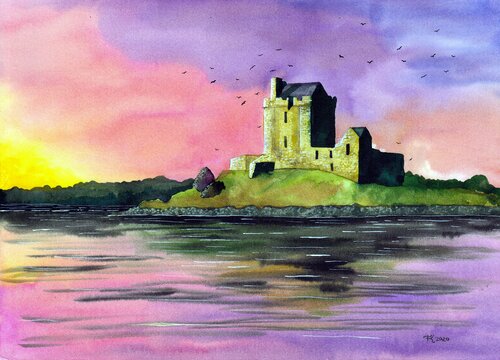Dunguaire Castle at Sunset di Terri Smith, Opera su carta in vendita su Singulart