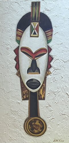 Africa Mask (White Mask) de Andy Hollimon, Pintura a la venta en Singulart