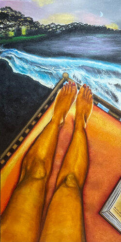 The Reader VI  Tahitian Nights van Andy Hollimon, Schilderij te koop op Singulart