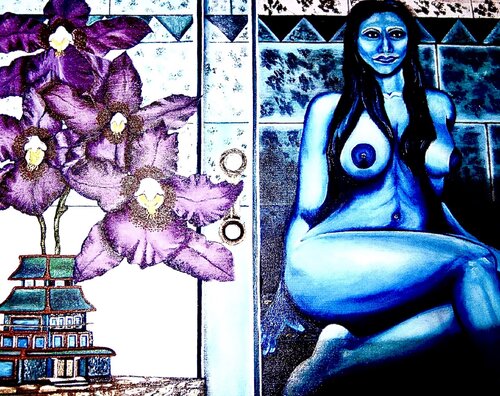 Bain Bleu (Blue Bath) van Andy Hollimon, Schilderij te koop op Singulart