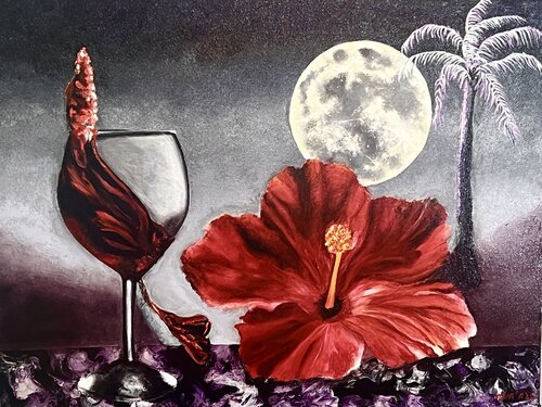 Evening Red and Glow Moon di Andy Hollimon, Pittura in vendita su Singulart