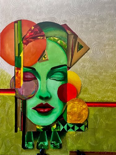 FEMME De Geometric  Verdr par Andy Hollimon, Peinture en vente sur Singulart