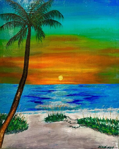 Tranquility Beach At Sunset di Andy Hollimon, Pittura in vendita su Singulart