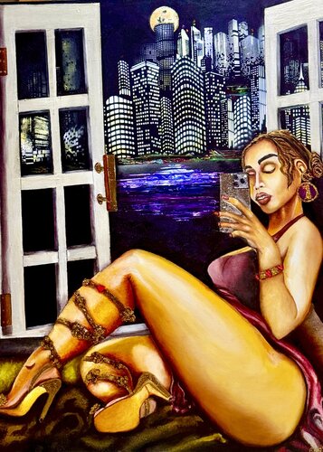 Carmella Alone Loves Her View van Andy Hollimon, Schilderij te koop op Singulart