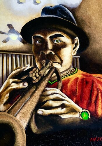 The Jazzman by Andy Hollimon, 油畫 for Sale on Singulart