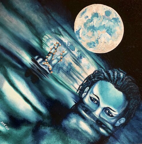 Aqua Moon van Andy Hollimon, Schilderij te koop op Singulart