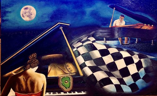 Distancing Duet... Distancing, Disorienting, The Dark (COV19) di Andy Hollimon, Pittura in vendita su Singulart