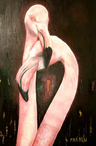 Comfortably Numb: Flamingly Flamingos van Andy Hollimon, Schilderij te koop op Singulart