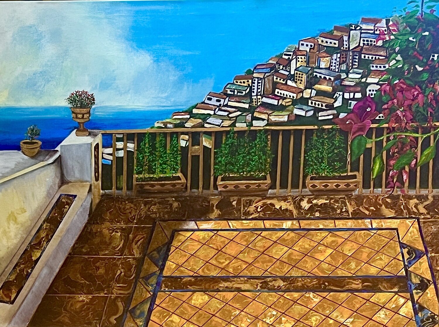 Early Morning in Positano Italy Andy Hollimon Originalgemälde zu verkaufen