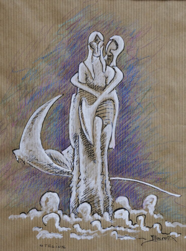 Étreinte (dessin sur papier Kraft encadré 24x32cm) de Jean-Luc Lacroix, Dibujo a la venta en Singulart