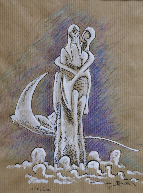 Étreinte (dessin sur papier Kraft encadré 24x32cm) Jean-Luc Lacroix