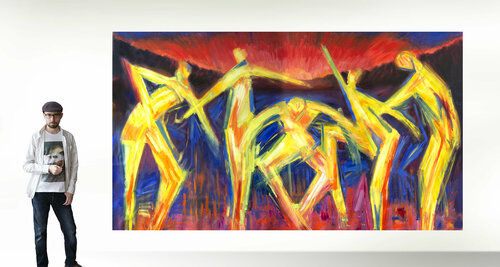 archetype - dancing for the rising sun, huge format - Mecesla by Maciej Cieśla, Painting for Sale on Singulart