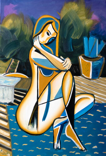 Mädchen auf der Terrasse, geometrische abstrakte Form by Maciej Cieśla, Painting for Sale on Singulart