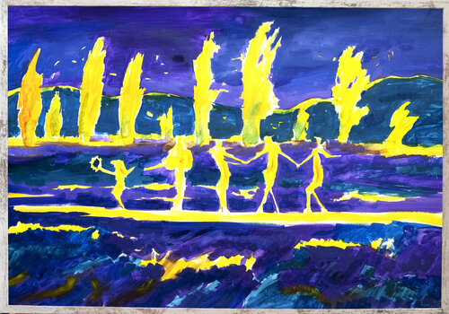 sun going down, violet and orange by Maciej Cieśla, Work on Paper for Sale on Singulart