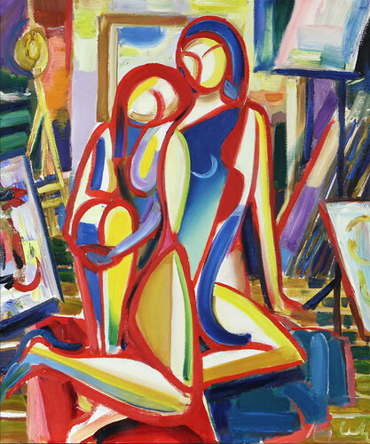 Zwei Mädchen im Studio, helles Licht by Maciej Cieśla, Painting for Sale on Singulart