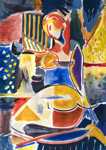 Woman in abstract forms, bed and blankets by Maciej Cieśla, Work on Paper for Sale on Singulart